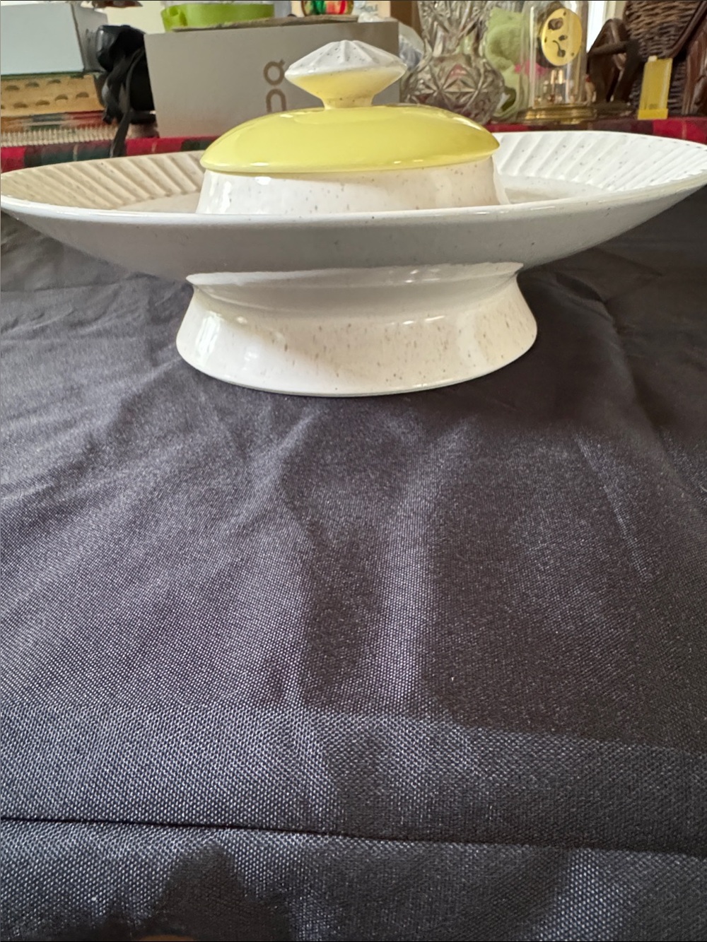 Vintage MCM Yellow and Cream Ceramic Centerpiece Bowl